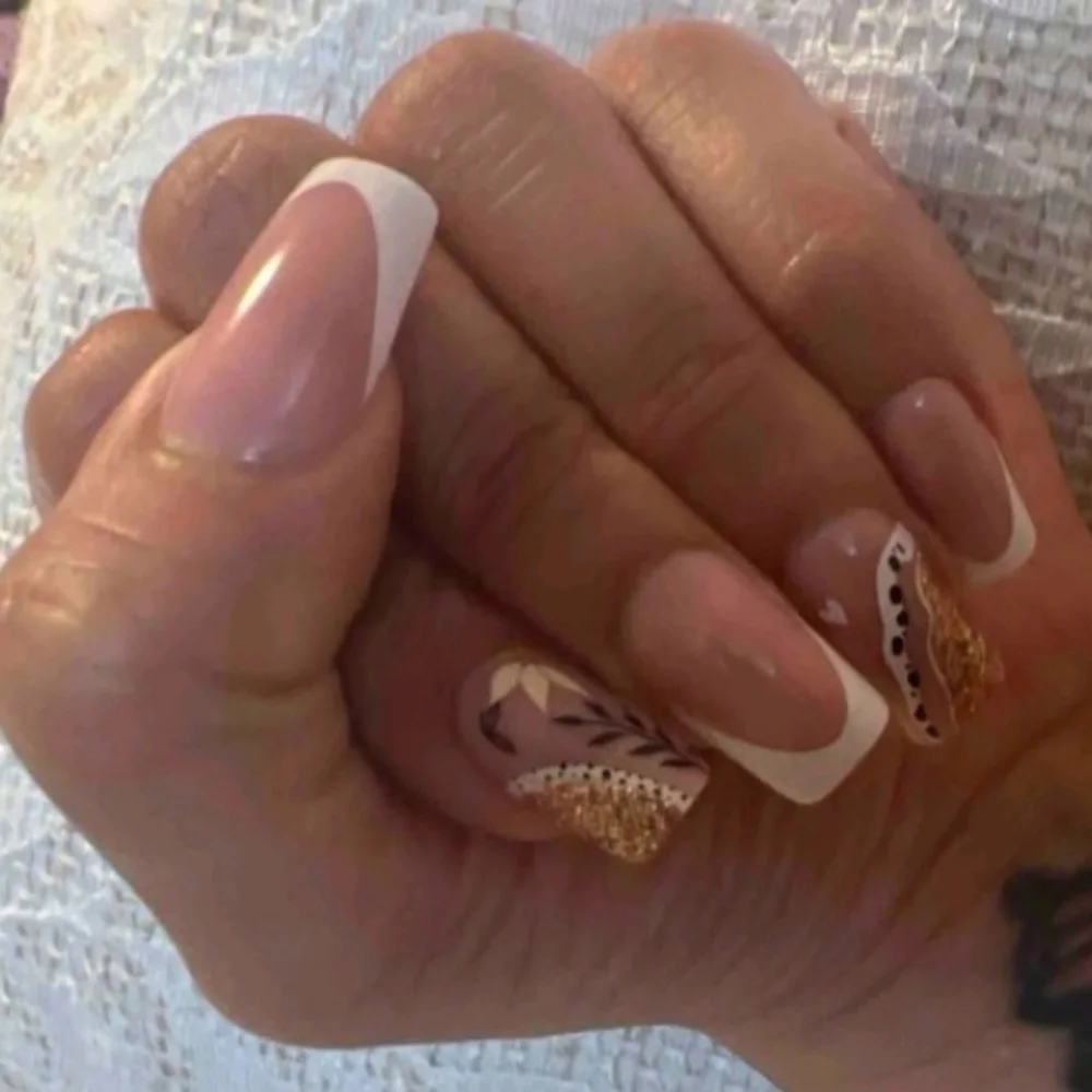 2/$16 Boho Leaf French Manicure Press On Nails